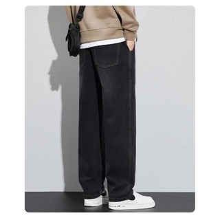 男士寬鬆直筒牛仔褲 通勤彈性薄款夏季寬褲 鬆緊腰耐磨休閒長褲