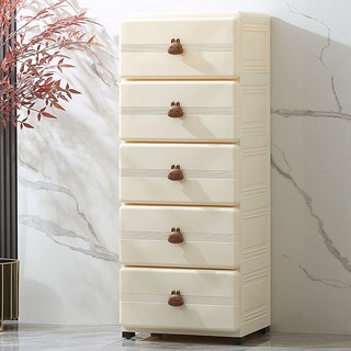 25公分寬抽屜式收納櫃 夾縫收納櫃 縫隙收納 25抽屜收納盒 抽屜式浴室衛生間置物櫃玩具衣服整理箱櫃, 25cm奶黃色（白色頂）加深,5層（配輪子）