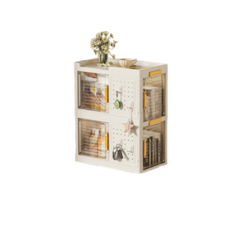 洞洞板摺疊收納櫃 櫃子 置物箱 櫥櫃 窄櫃 零食櫃 折疊箱 收納箱 收納櫃 儲物櫃 層櫃 玩具收納櫃, 白, 2層