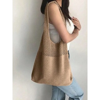 WEILI 鏤空鈎針包大容量購物袋女士編織單肩包