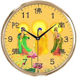 불상 사찰 석가모니 부처님 벽시계 무소음 시계 가정용 불교용품 탁상 인테리어 부처님오신날, 12인치, 【원형】 골드 테두리