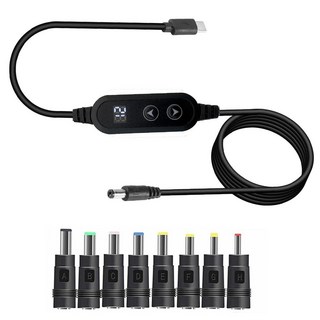 USB DC 전원 케이블 선 변환 충전 유니버설 PD 고속 충전기 C to 5.5mm x 2.1mm 5V/9V/12V/15V/20V 다중 전압 11개 커넥터 포함, Type-C to DC with connector