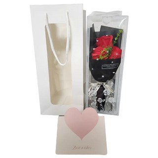 비브랜드 세송이의 꽃말 장미 카네이션 기념일 어버이날 비누꽃 쇼핑백 카드 세트, 레드 카네이션, 1개