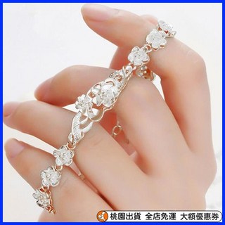限時下殺 【撿漏銀】正品9999純銀女士手鏈 新款優雅雙生花韆足銀可調節手飾 純銀手鍊 女生手鍊 女友禮物 生日禮物