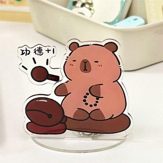 卡皮巴拉可動敲木魚立牌 可愛卡通桌面擺件 解壓療癒小物, 木魚水豚