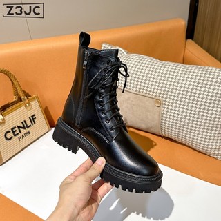 Z3JC 女款英倫風馬丁靴 厚底綁帶短靴 黑色棕色 秋冬單裡加絨可選