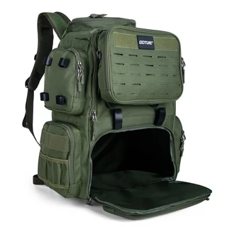 고스트혼 낚시 태클 백팩 가능한 탈부착 로드 포함 홀더 및 야외용 방수 가방 장비 3600 와싯백 기능 박스 4개 보관 43L 대형, Black, 10 Green(Regular)