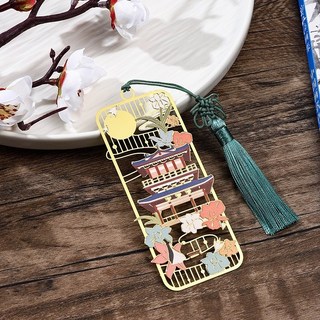 Super歐爸 古典貓咪金屬書籤 貓咪書籤 貓書籤 古風書籤 國風書籤 古典書籤 胖貓書籤 高顏值 送老師, 1個, 古風建築-A款