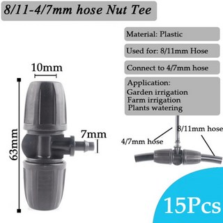 점적호스 연결 자재 점적 테이프 분수호스 밸브 관수 15Pcs 8/11mm 워터 호스 커넥터 3/8 ~ 1/4 정원 관개 튜브 잠금 캐치 커플 링 어댑터 너트 팔꿈치 티 크로스, 08 8l11 to 4l7 tee, 08 8l11 to 4l7 tee, [08] 8l11 to 4l7 tee
