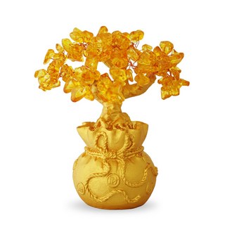 O'Pretty 歐沛媞 招財開運黃水晶發財樹聚寶盆，提升財運，聚財納福，居家辦公室擺飾, 金黃色