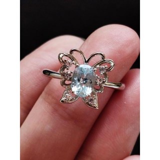 天空藍托帕石蝴蝶戒指 925純銀 活圍設計