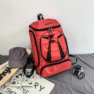 運動雙肩包男高中生大學生書包男生籃球包訓練足球包背包旅行包女, 1個, 红色（独立鞋位）