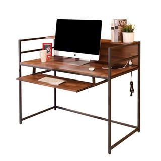 BuyJM 簡約時尚電腦桌 工作桌 120CM 淺木紋色/深木紋色 附插座 滑軌鍵盤 雙層置物架 I-H-A18, 集成木-深