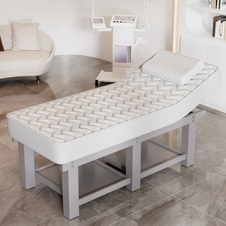 美容按摩床，加厚乳膠床墊，帶頭洞實木美容床，可折疊紋繡床，推拿護膚美睫床, 190*80灰框白色乳膠床墊 實木框架