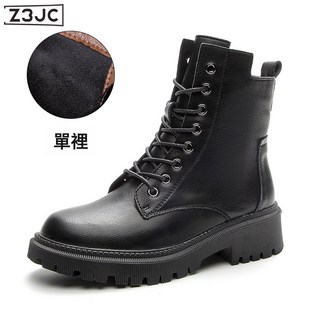 Z3JC 馬丁靴女秋季單靴英倫風短靴冬季加絨新款復古真皮厚底靴子