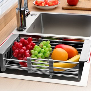 좁은 주방 필수템 길이조절 식기건조대 싱크대 거치대 스텐 수납 바구니 공간활용, 1개, 단품, 1단