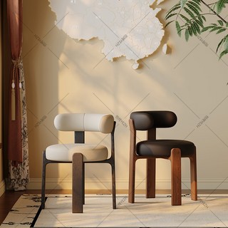 餐桌椅 法式復古實木餐椅 侘寂風 設計師款 北歐靠背椅, 1個, 莫奈彩/親膚三彩棉麻-6