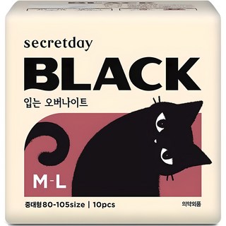 secretday Black褲型衛生棉, M~L(80~105cm), 10片, 1包