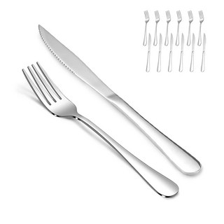 미러 나이프 세트 주방 12pcs 스푼 세트 스테인리스 레스토랑용 실버웨어 디너 4개 스틸 식기세척기 안전 산투오 폴리싱 가정 콤보와 및 포크, 1 8.3-9.1Inch Steak knives+Din
