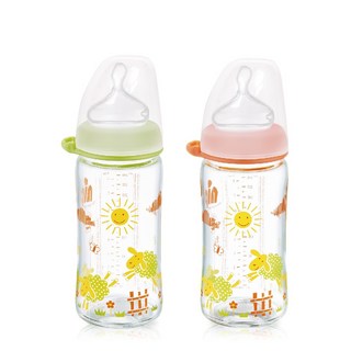 【NIP】德國製好吸力寬口徑防脹氣玻璃奶瓶240ml(M號奶嘴)- 小丁婦幼, 1個, 綠羊-240ml-A款螺牙,圓型, 綠羊, 240ml