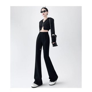 Cavensi 秋冬喇叭褲 衛褲 微喇叭寬褲 鬆緊腰休閒褲 高腰運動褲