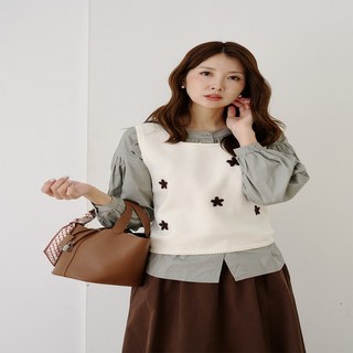 우일 여성 레이온 꽃 포인트 뷔스티에 니트 베스트