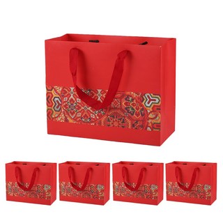 VITALO 헤리티지 오리엔탈 패턴 쇼핑백 답례품 고급 종이가방 5P, 레드, 5개