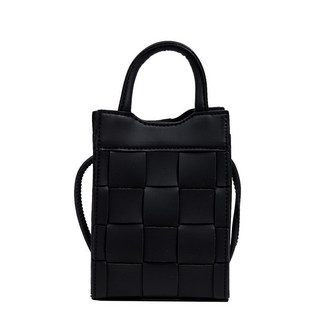 編織手機包包女2025春夏新款手提小方包 韓版個性單肩斜挎包, 黑色