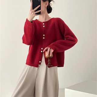 INSZEN 여성 가을겨울 포근한 숏기장 무지 니트 가디건