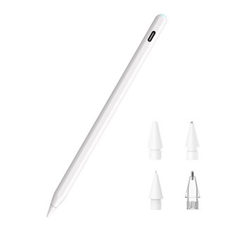 무무펜슬dual 아이패드 전용 스마트 터치펜 usb-c 유선충전 무선충전 추가 펜촉4개포함, 1개, 화이트