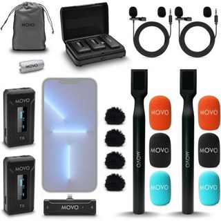 핀마이크 MIC 고음질 라발리에마이크 아이폰 15안드로이드USB C 기기용 Movo WMX2C USBC 무선 라발리에 마이크WMXHM 핸드헬드 어댑터 포함 콘텐츠 제작자 인터뷰, Lightning DUO