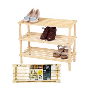 極簡自然風杉木三層鞋架 實木製 63x26.5x48.5公分, 1個, 原木色