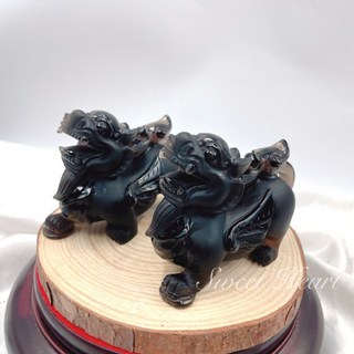 精選 頂級冰種黑曜石飛天貔貅 招財 手工雕刻 精雕 黑曜貔貅 一對 套組, 圖示單對 不含底座