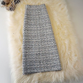 봄 가을 여성 소향풍 롱 스커트 슬림핏 하이웨스트 A라인 치마 고급스러운 기질 미디 트위드 모직 스커트 SYM