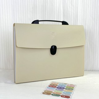 限時特價 資料簿 文件夾 資料 風琴包a4多層文件袋手提試捲夾13格拉鏈文件夾大容量收納包 站立式風琴夾 A4風琴夾, 1個, 簡約款FX003-米色-13格