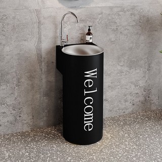 Shark家具 工業風立柱洗手盆 復古創意鐵藝 衛生間酒吧洗臉盆, 黑色,洗手台送水龍頭配件, 1個