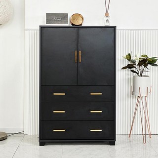 학생방 옷장겸용 상부 양문형 수납장 3단서랍장 틈새 선반장 드레스룸 숙소, 진그레이핸들블랙