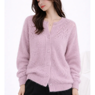 PETITBATH 여성 루즈핏 가디건 레이스 펀칭 니트 퍼 250929 WH 6260