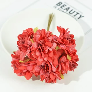 실크 인조 꽃 미니 부케 웨딩 장식 호의 상자 장미 가짜 꽃 스크랩북 DIY 화환 꽃 24 개, 1개, 5) Red