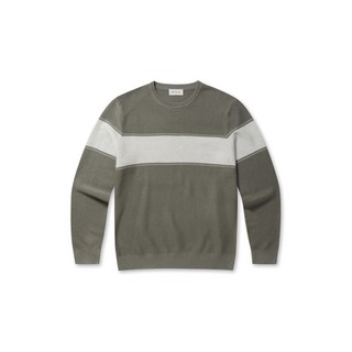 [코오롱] 브렌우드 [워셔블] 카키 원포인트 블록 라운드넥 스웨터 (BRWAA24161KHX) 남성니트