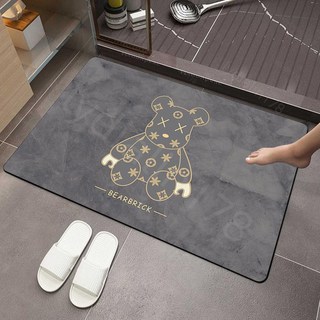 矽藻土地墊 衛生間地墊 浴室廚房速乾吸水防滑軟墊 ins潮牌腳踏墊, 1個, 潮牌灰熊-硅藻泥,40X60cm 【瞬間吸水腳過無痕】