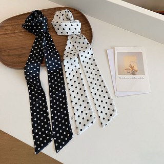 黑色波點絲巾領帶領結領巾：高級絲綢長條髮帶ins飄帶時尚百搭裝飾