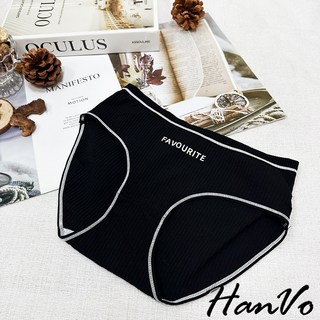 HanVo 極簡運動風直紋棉質內褲 中腰三角褲 透氣女生內褲 A11-5795, 典雅黑