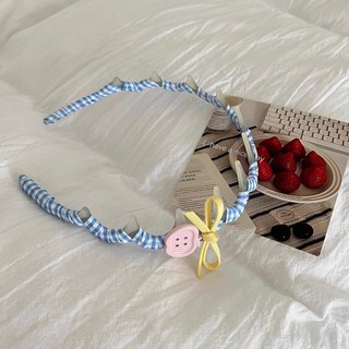 韓系蝴蝶結鈕釦髮箍2025新款高顱頂洗臉防滑帶齒頭箍百搭甜美髮飾