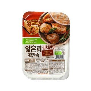 풀무원 얇은피 꽉찬속 김치만두(간편트레이), 160g, 1개