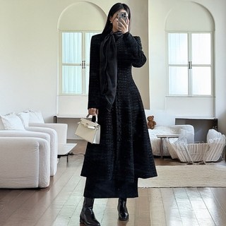 떳다그녀 울30% 부케 트위드 버튼 롱원피스 하객룩 포켓 럭셔리 연말룩 울자켓 롱코트