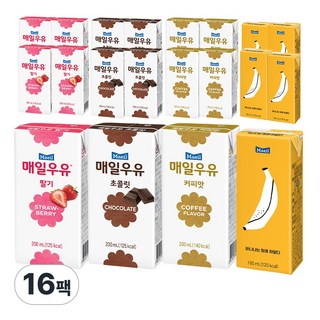 매일유업 매일우유 가공유 16팩(딸기4+초코4+커피4+바나나4), 200ml, 1세트