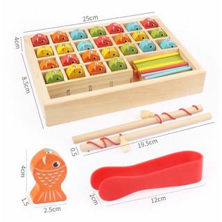 木製釣魚玩具E1J 多功能磁性釣魚遊戲 數字學習盒 數字數數棒 小魚 收納盒 兒童益智玩具 學習教具, 1個, 彩盒微凹（已折扣、商品完整、自用可選）