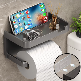 어썸리빙 무타공 모던 휴지걸이 욕실 선반형 화장지거치대 1개 딥그레이, 그레이