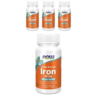 NOW Foods 鐵素食膠囊 36mg, 90顆, 4罐